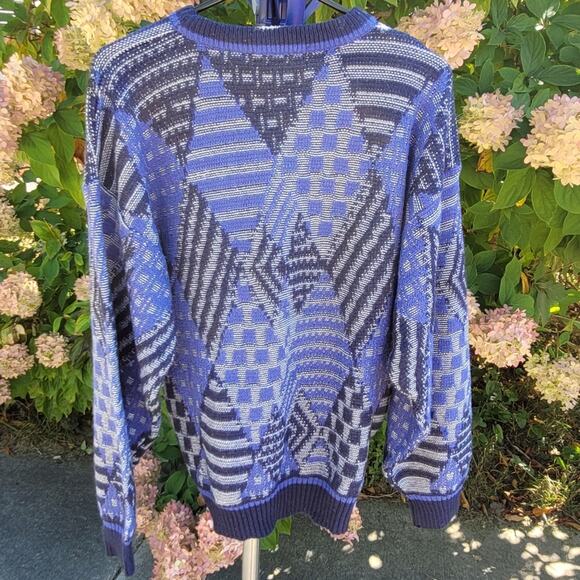 Vintage Leather Trim Urban Works Diamond Pattern Sweater size Medium - Picture 4 of 9